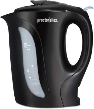 Proctor Silex Electric Tea Kettle, Water Boiler & Heater Auto-Shutoff & Boil-Dry Protection, 1000 Watts for Fast Boiling, 1 Liter, Black (K2071PS)