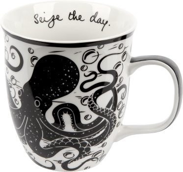 Karma Gifts 16 oz Black and White Boho Mug Octopus - Cute Coffee and Tea Mug - Ceramic Coffee Mugs for Women and Men