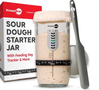KneadAce Sourdough Starter Jar With Date Marked Feeding Band