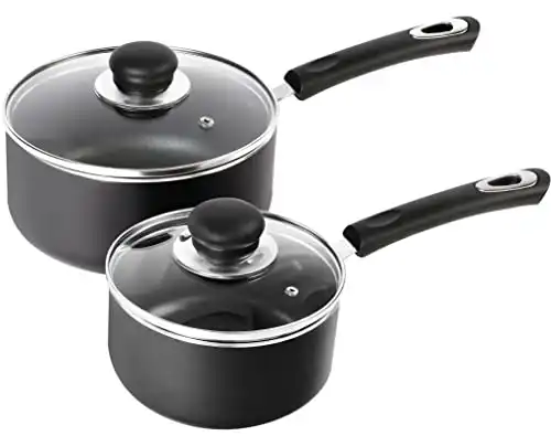 Utopia Kitchen Nonstick Saucepan Set with Lid - 1 Quart and 2 Quart Multipurpose Pots Set Use for Home Kitchen or Restaurant (Grey-Black)