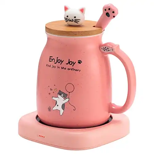 Bsigo Smart Coffee Mug Warmer & Cute Cat Mug Set, Beverage Cup Warmer for Desk Home Office, Candle Warmer Plate for Milk Tea Water with Two Temperature Setting(Up to 140℉/ 60℃), 8 Hour Auto Sh...