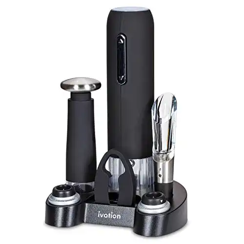 Ivation Wine Gift Set, Includes Electric Wine Bottle Opener, Wine Aerator, Vacuum Wine Preserver, 2 Bottle Stoppers, Foil Cutter & Charging Base