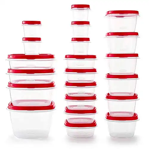 Rubbermaid 42-Piece Food Storage Containers with Lids, Salad Dressing and Condiment Containers, and Steam Vents, Microwave and Dishwasher Safe, Red (Pack of 21)