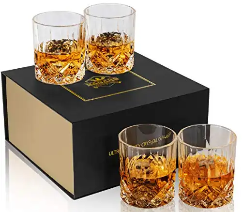 KANARS Old Fashioned Whiskey Glasses with Luxury Box – 10 Oz Rocks Barware For Scotch, Bourbon, Liquor and Cocktail Drinks – Set of 4 – Men Gift