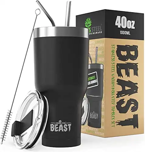 Beast 40 oz Tumbler Stainless Steel Vacuum Insulated Coffee Ice Cup Double Wall Travel Flask (Matte Black)