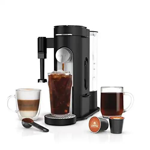 Ninja PB051 Grounds Specialty Single-Serve Coffee Maker, K-Cup Pod Compatible, Brews Grounds, Compact Design, Built-In Milk Frother, 56-oz. Reservoir, 6-oz. Cup to 24-oz. Mug Sizes, Black