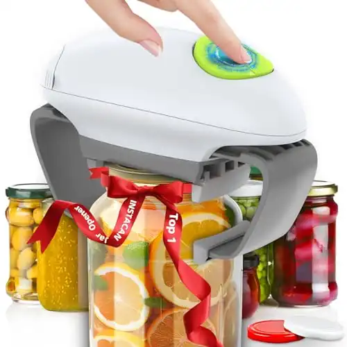 INSTACAN Higher Torque and One Touch Electric Jar Opener Easy Remove Almost Size Lid with Auto-Off