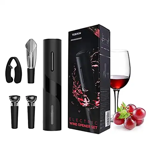 Electric Wine Opener Set TEBIKIN Automatic Wine Bottle Openers Cordless Battery Powered Corkscrew with Vacuum Wine Stoppers Wine Aerator Pourer Foil Cutter