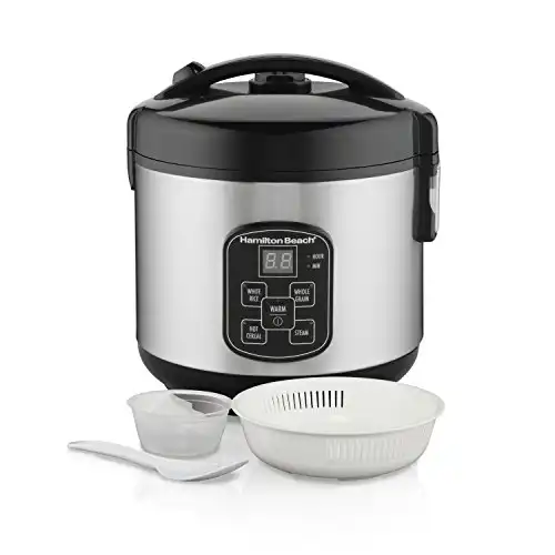 Hamilton Beach Stainless Steel Digital Programmable Rice Cooker & Food Steamer, 8 Cups Cooked (4 Uncooked), With Steam & Rinse Basket