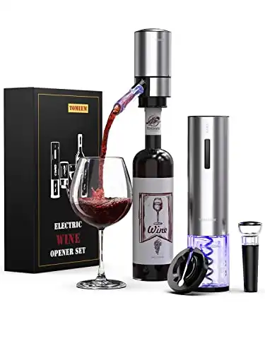 Rechargeable Electric Wine Gift Set - Aerator, Vacuum Stoppers, Foil Cutter and Bottle Opener for Home Bar and Outdoor Parties