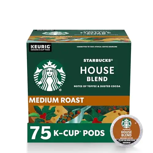 Starbucks K-Cup Coffee Pods, Medium Roast, House Blend for Keurig Brewers, 100% Arabica (75 Pods)