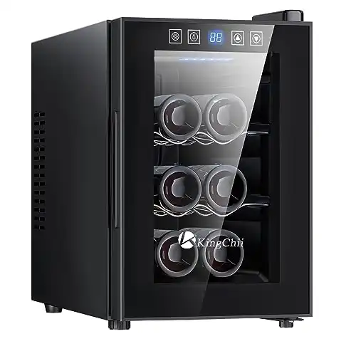 KingChii 6 Bottle Thermoelectric Wine Cooler Refrigerator Advanced Cooling Technology, Stainless Steel & Tempered Glass