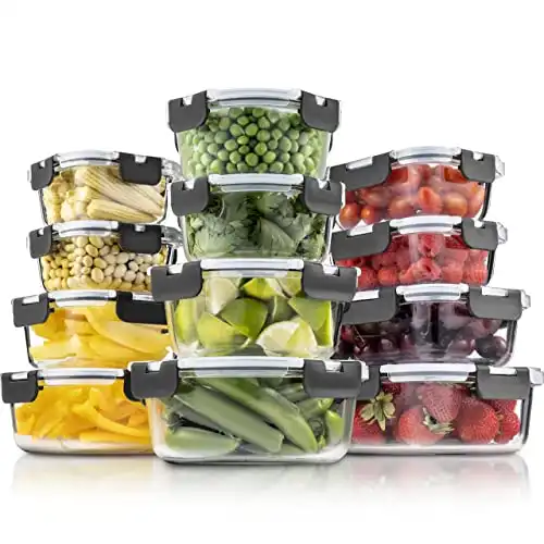 FineDine 24 Piece Glass Storage Containers with Lids - Leak Proof, Dishwasher Safe Glass Food Storage Containers